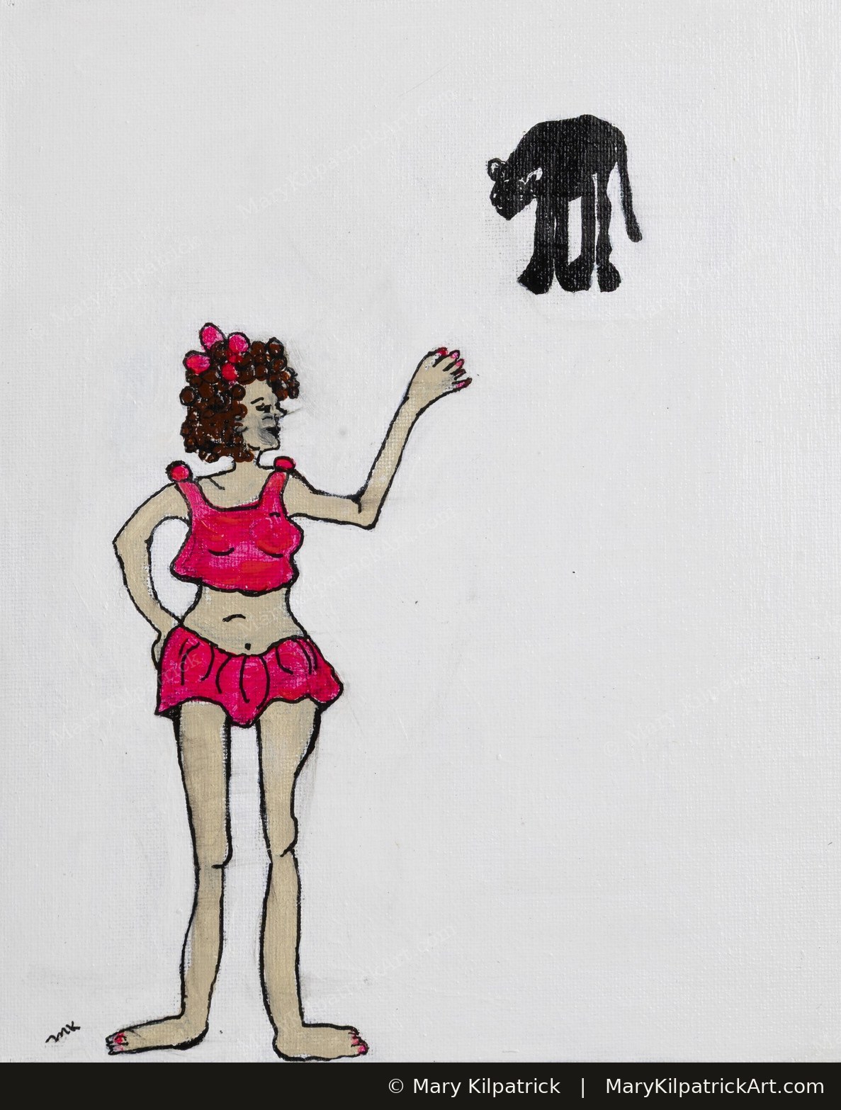Original figurative painting 'Cat Lady' by Mary Kilpatrick — Acrylic on canvas, 8 × 10 in