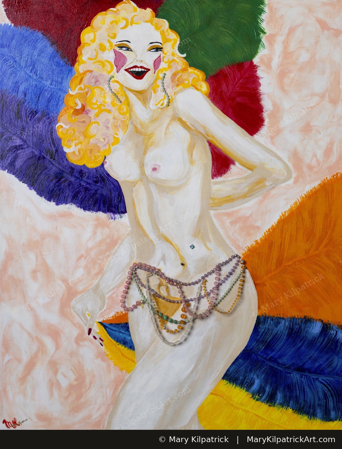 Original figurative painting 'Showgirl' by Mary Kilpatrick — Acrylic & mixed media on canvas, 20 × 24 in